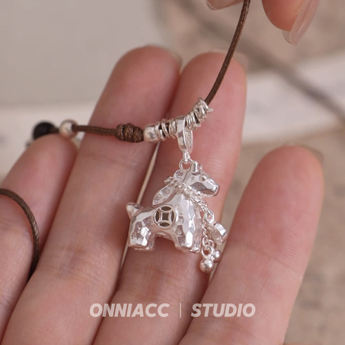 马上有钱小马铜钱长款项链纯银