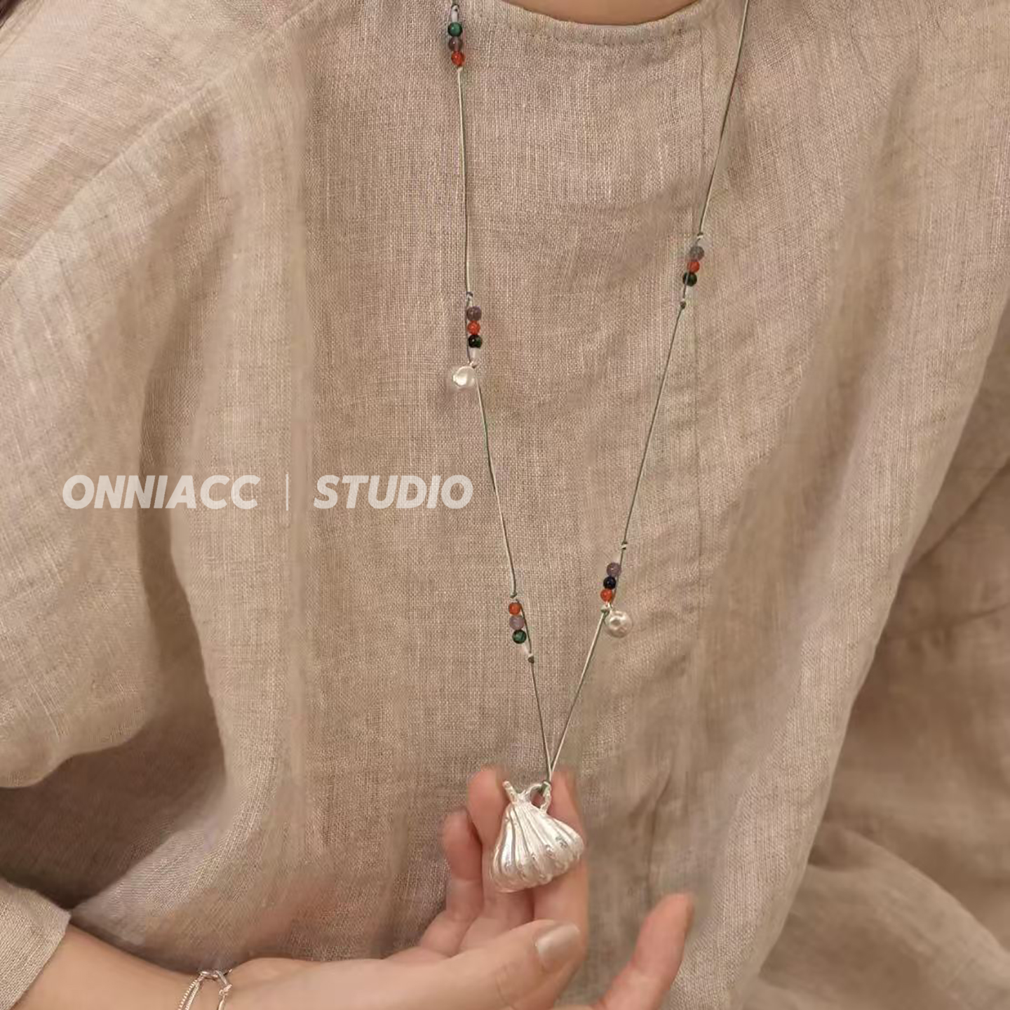 南瓜吊坠项链女长款毛衣链纯银