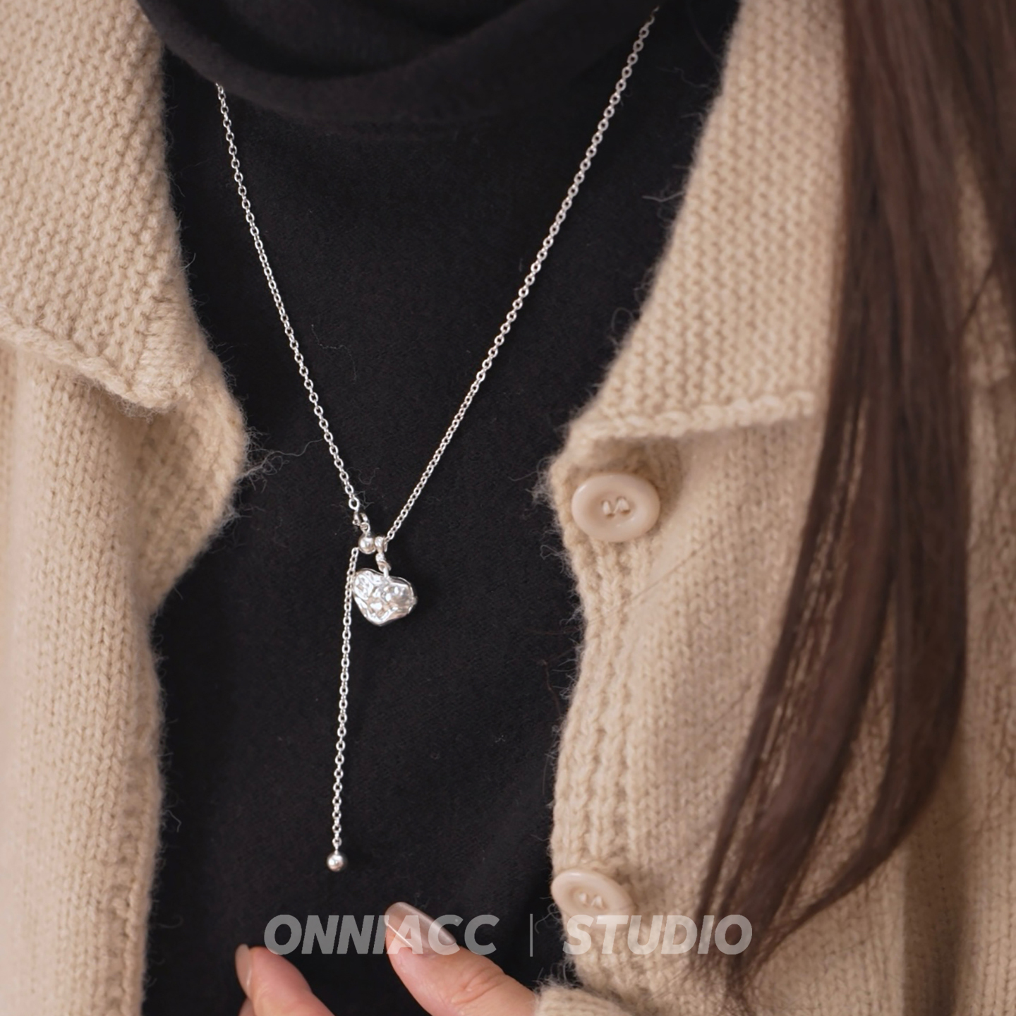 熔岩不规则爱心项链女毛衣链纯银