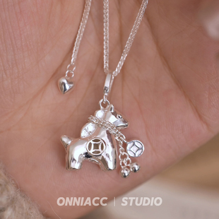 马年马上有钱小马流苏项链女锁骨链毛衣链纯银高级感轻奢小众简约