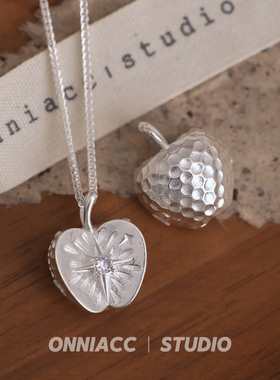 苹果水钻吊坠项链女毛衣链纯银秋冬配饰高级感轻奢小众个性可调节