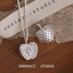 苹果水钻吊坠项链女毛衣链纯银秋冬配饰高级感轻奢小众个性 可调节