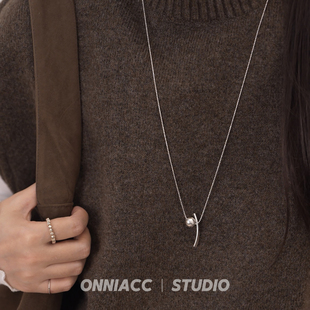 水钻圆球长条几何吊坠项链女毛衣链纯银配饰秋冬高级感轻奢小众