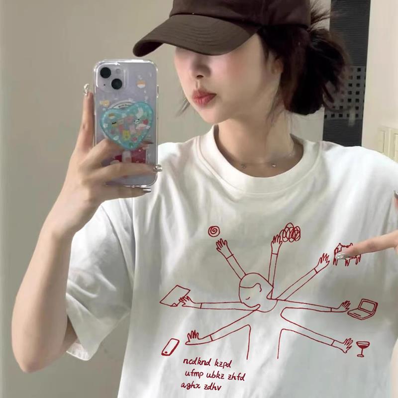 重磅纯棉美式白色短袖t恤女夏2025新款爆款宽松oversize半袖上衣