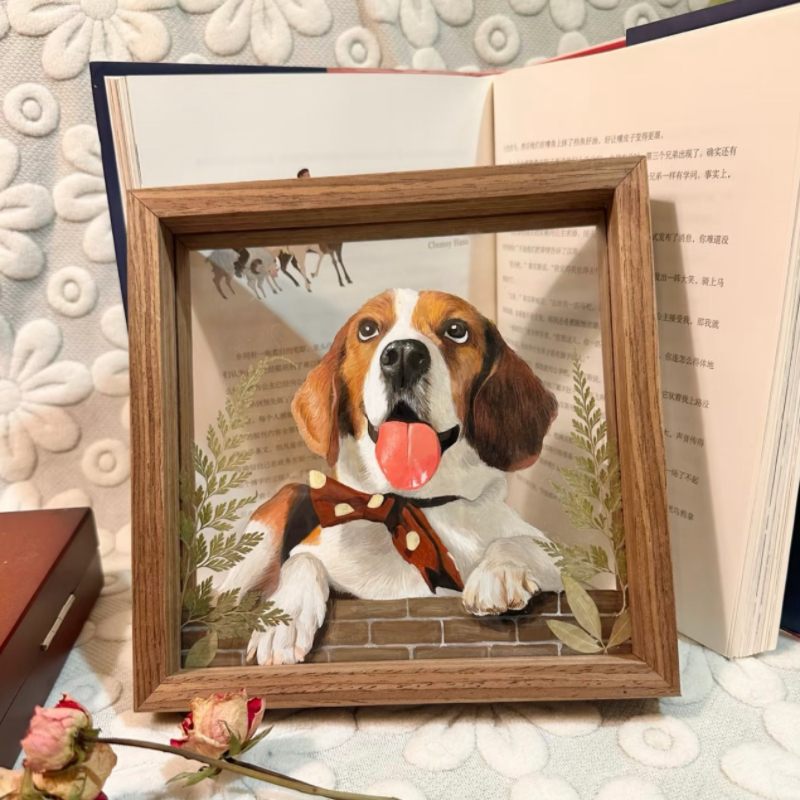 狗狗猫咪玻璃画框手绘画像肖像画像定制手绘猫咪狗