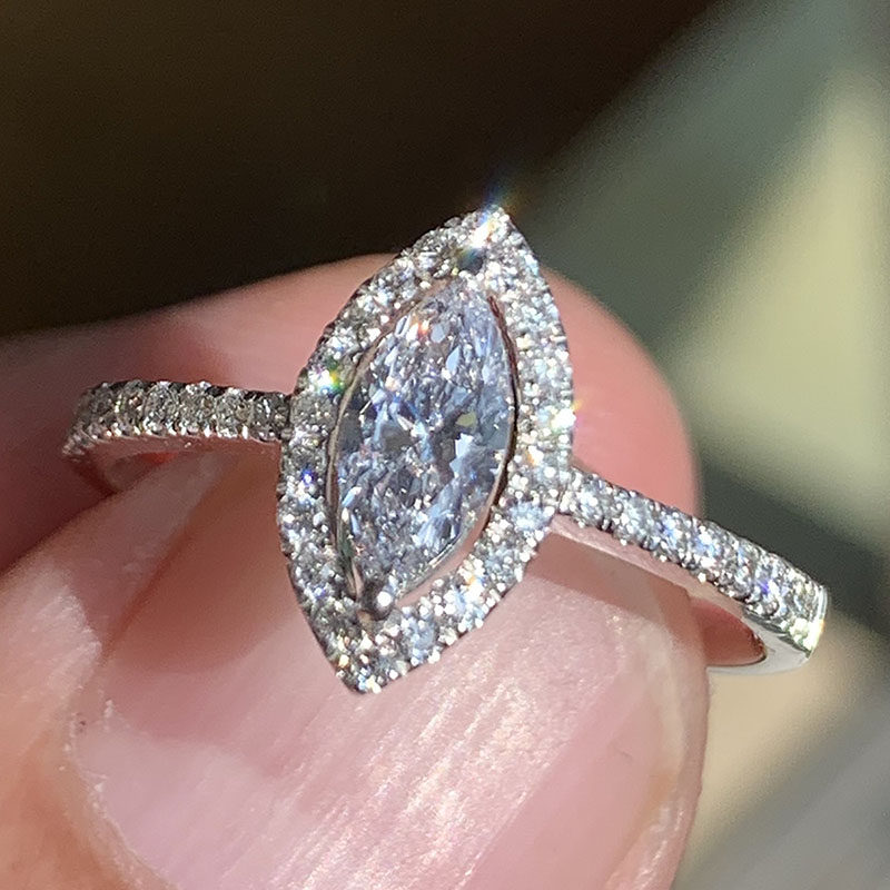 CY宝饰马眼型橄榄形裸钻群镶豪华款结婚戒指PT900/18K定制女戒托