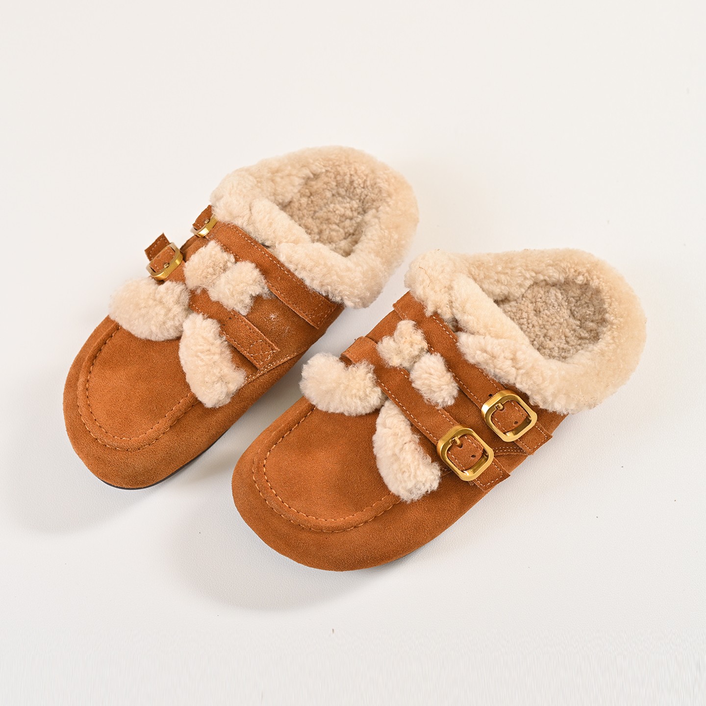 步享栗色磨砂皮包头毛毛拖鞋冬季