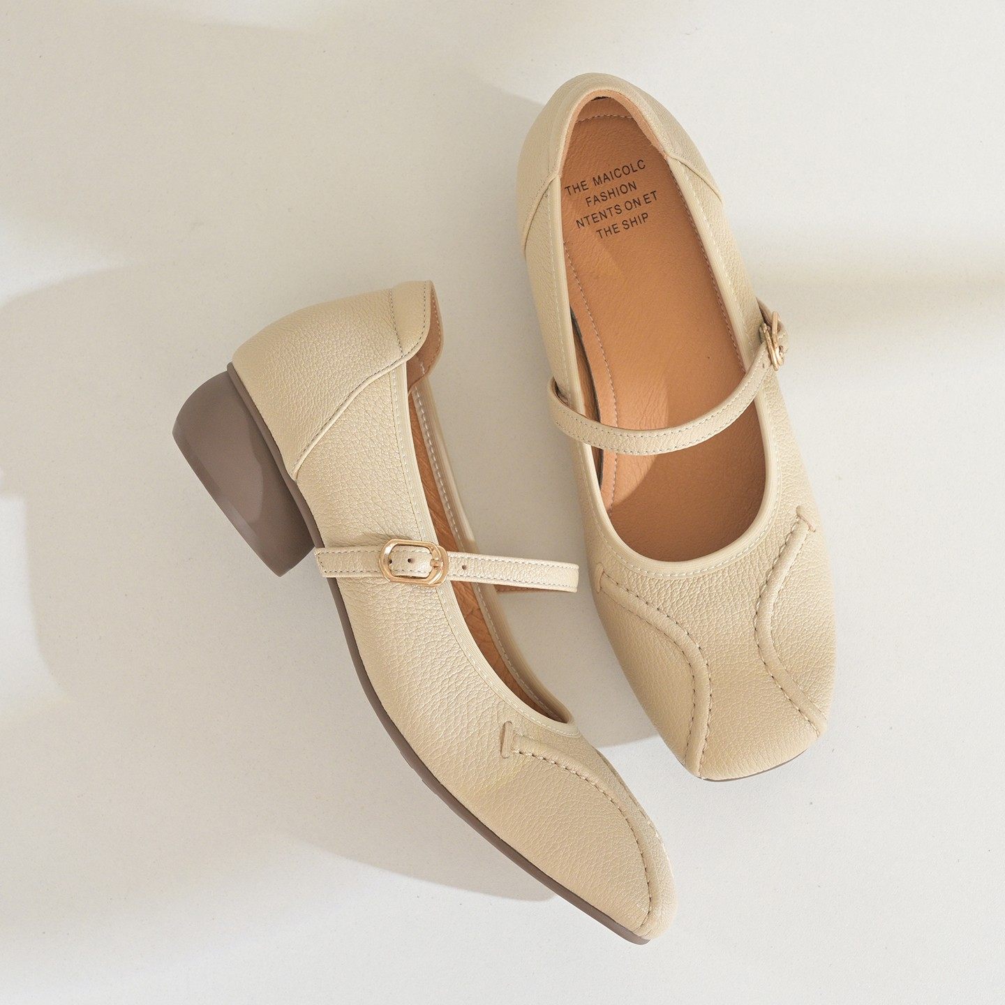步享~韩版一字带玛丽珍鞋女软底方头平底真皮浅口单鞋奶奶鞋米色,女鞋,玛丽珍鞋,淘宝优惠券,粉丝福利购,淘宝优惠卷