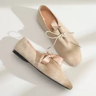 步享韩版系带深口单鞋女2025新款方头磨砂真皮软底舒适平底乐福鞋,女鞋,深口单鞋,淘宝优惠券,粉丝福利购,淘宝优惠卷