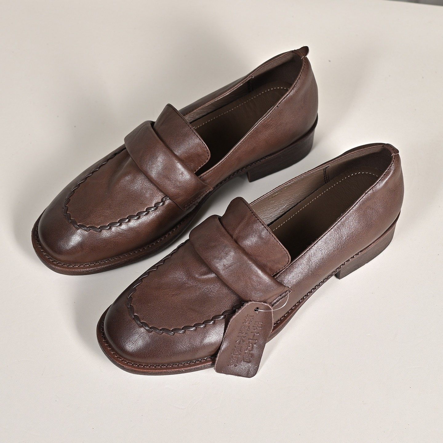 步享~棕色深口单鞋女头层牛皮2026春新款简约圆头平底真皮乐福鞋,女鞋,深口单鞋,淘宝优惠券,粉丝福利购,淘宝优惠卷