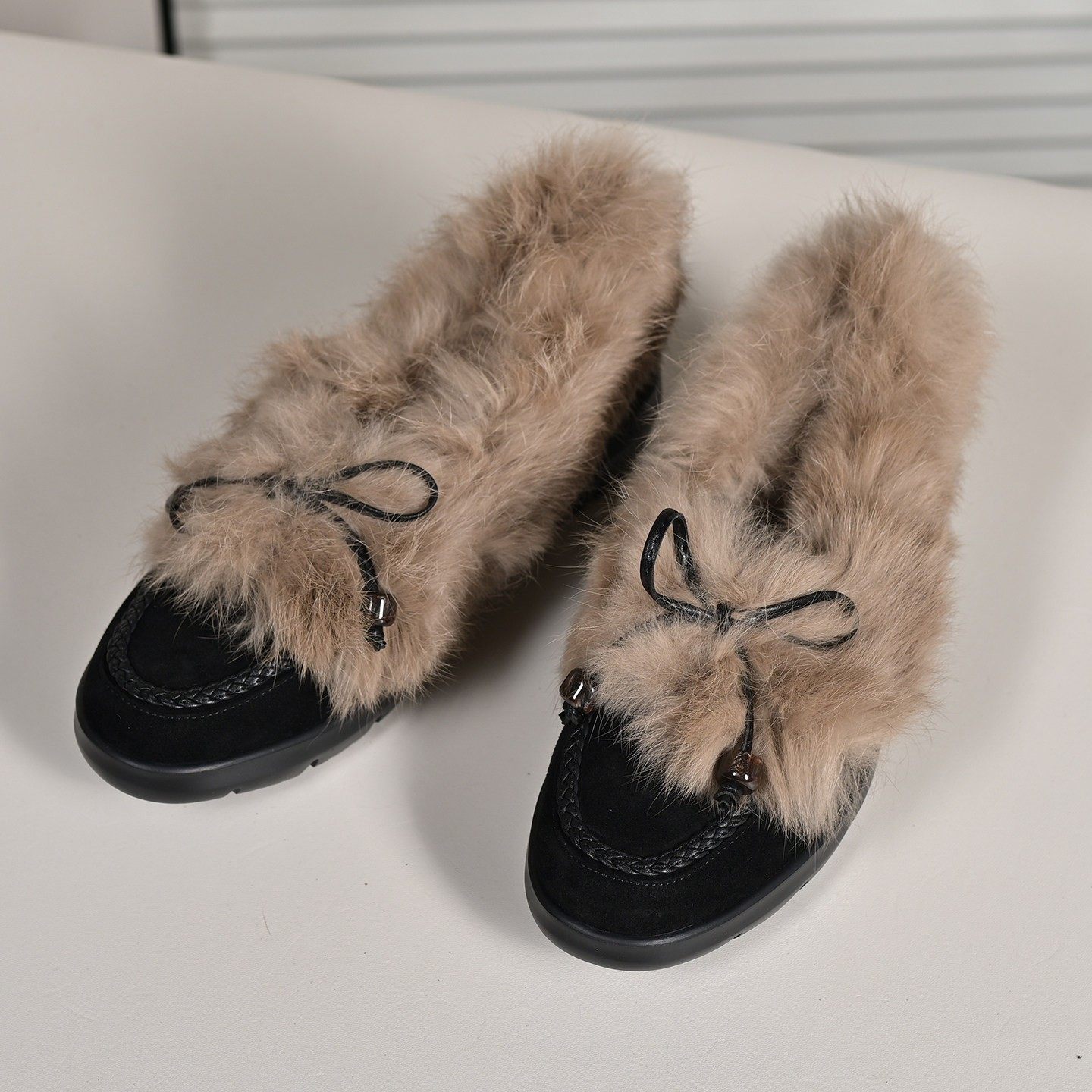 步享~韩版兔毛毛毛鞋女冬季加绒圆头蝴蝶结厚底低跟真皮深口单鞋,女鞋,深口单鞋,淘宝优惠券,粉丝福利购,淘宝优惠卷