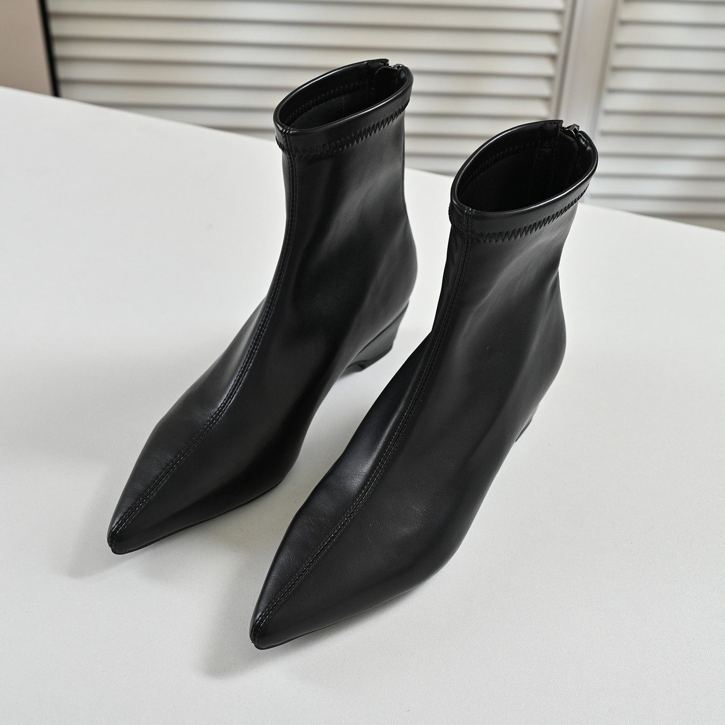 步享~韩版短靴女4m黑色2025新款尖头粗跟中跟真皮显瘦弹力瘦瘦靴,女鞋,弹力靴/袜靴,淘宝优惠券,粉丝福利购,淘宝优惠卷