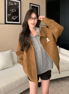 【韩国购】Restandretion美拉德棕翻领麂皮绒夹克外套女上衣