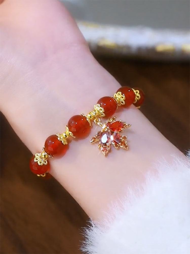 高级感红色转运珠枫叶手链女秋冬