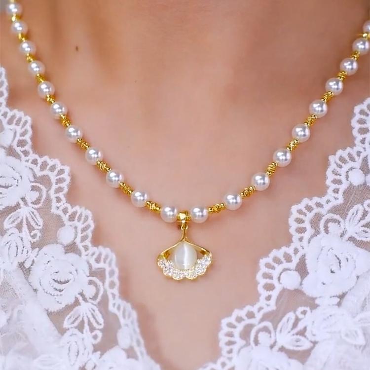 法式奢华不掉色银杏叶珍珠项链精致高级耐看小众设计感百搭锁骨链