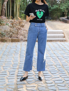 2024秋季 女 两粒扣高腰阔腿裤 九分裤 韩国代购 宽松直筒裤 aim牛仔裤