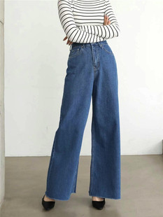 女 牛仔裤 24春季 复古宽松阔腿裤 韩国代购 毛边微喇拖地长裤 aim正品