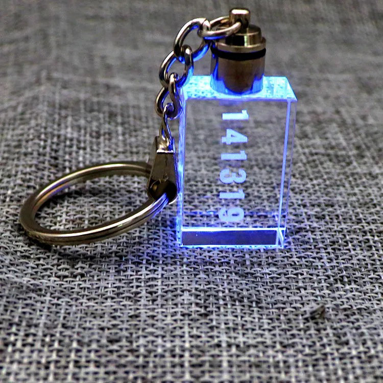 141319水晶八卦钥匙扣彩色LED灯珠黄红蓝绿五色灯方形挂件