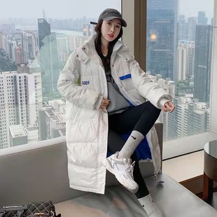 新款宽松白鸭绒女装外套女中长款过膝加厚保暖时尚韩版连帽羽绒服