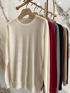 长袖 100%精纺亲肤裸感羊绒针织衫 上衣 渠道好货18针80支 安琪家