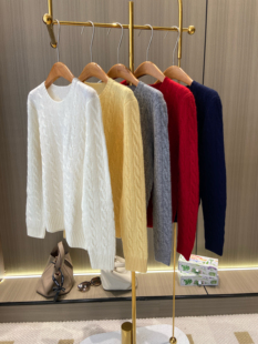 毛衣 圆领绞花针织衫 渠道狠货老钱风25新款 20%羊绒80%羊毛柔软经典