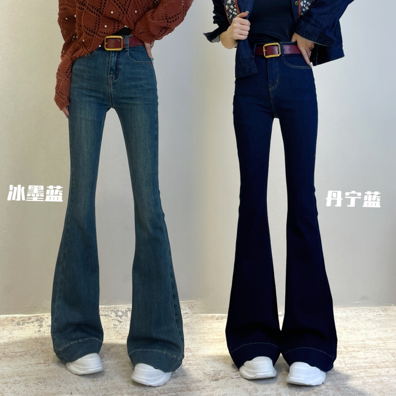 秋冬加绒新款喇叭修身女装牛仔裤