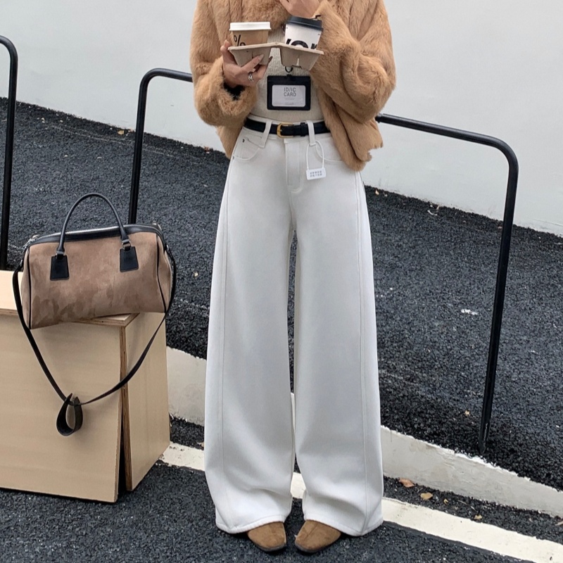 冬季加绒直筒百搭阔腿裤