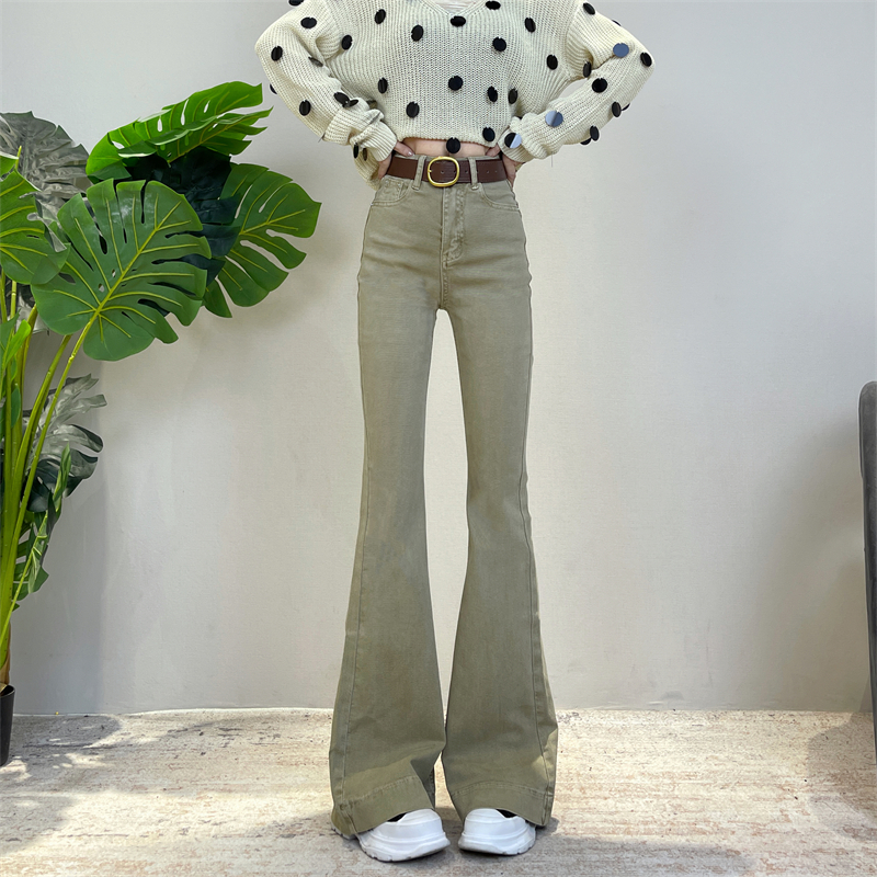 新款迪否气质时尚老钱风微喇牛仔裤女秋冬加绒高腰时尚显瘦喇叭裤