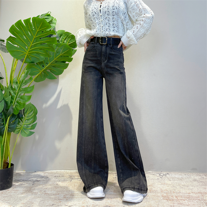 秋冬加绒镶钻窄版阔腿裤