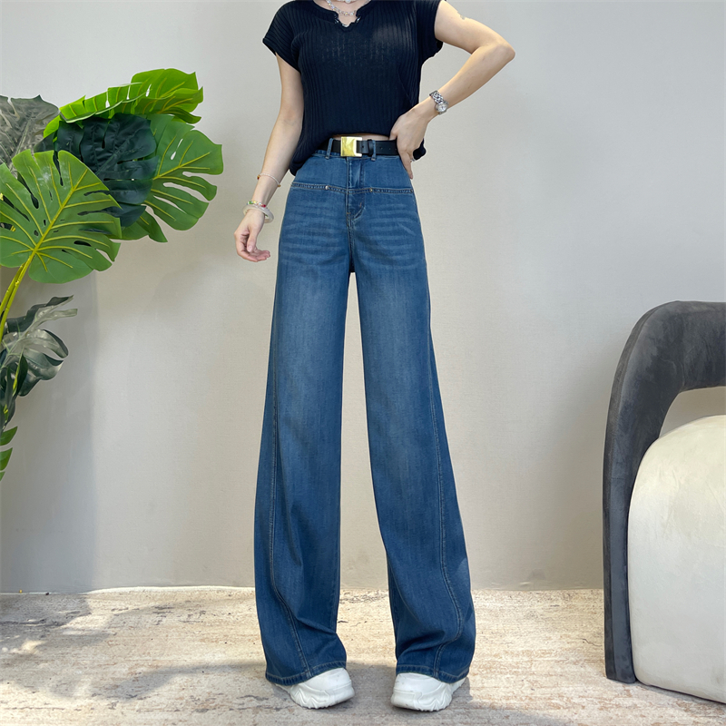 迪否高腰显瘦直筒喇叭裤女2025夏季薄款新款时尚宽松时尚牛仔裤