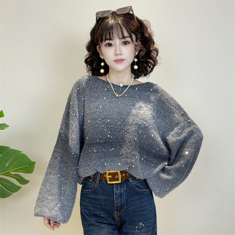迪否高级感星空点圆领毛衣秋季新款慵懒风宽松气质上衣2286