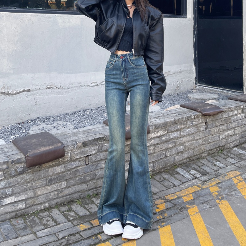 高腰修身显瘦大喇叭裤子