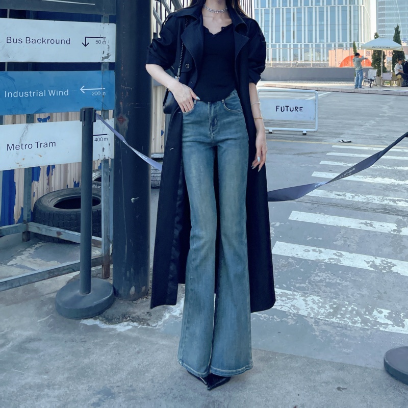 秋冬加绒水洗微喇牛仔裤