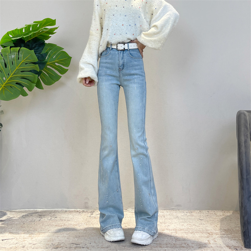 2026迪否蝴蝶结烫钻设计感牛仔裤春季百搭新款高腰修身气质微喇裤