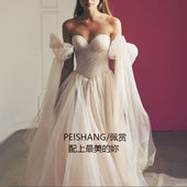 子抹胸婚纱袖 蝴蝶结网纱长款 遮手臂袖 婚纱礼服白色手袖 子 手套臂袖