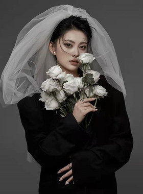 法式新款新娘小头纱领证拍照写真