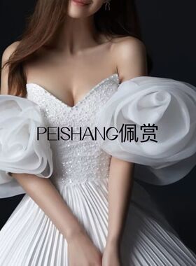 佩赏新娘手套白色花朵袖子