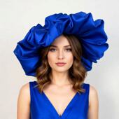 蓝色缎布泡泡造型帽子婚纱礼服影楼走秀拍照写真头纱配饰头饰