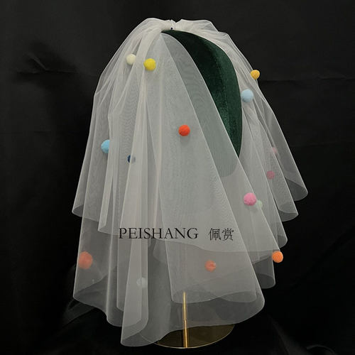 佩赏头纱短款双层领证新娘头纱