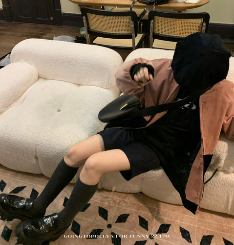 吃饭冠军黑粉拼色灯芯绒夹克