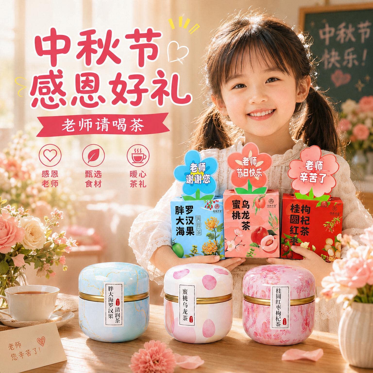 中秋节礼物送女老师红枣桂圆枸杞茶胖大海茶花茶礼盒2026新款