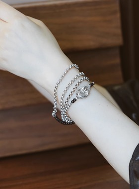 药沉护法相叠搭骷髅手链925银