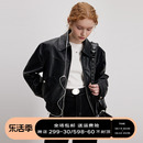 DESIGNER 复古PU黑色皮衣女小个子拉链短款 美式 PLUS 机车夹克外套