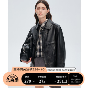 DESIGNER PLUS  黑色机车皮衣外套女小个子短款美式复古飞行夹克