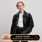 美式 DESIGNER 机车夹克外套 复古PU黑色皮衣女小个子拉链短款 PLUS