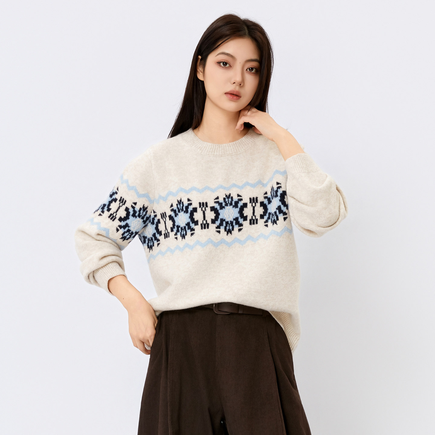 芭依璐2026春季新款毛衣长袖韩版针织衫打底衫套头费尔岛毛衫上衣