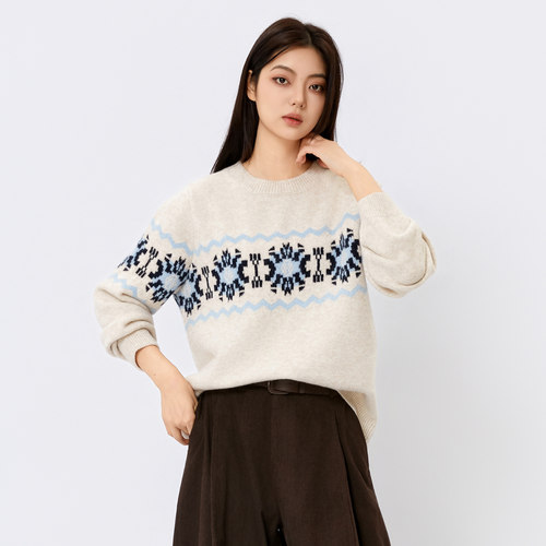芭依璐2025冬季新款毛衣长袖韩版针织衫打底衫套头费尔岛毛衫上衣