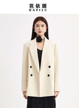 芭依璐206春装新款休闲气质时尚显白百搭双排扣小西装长袖V领外套