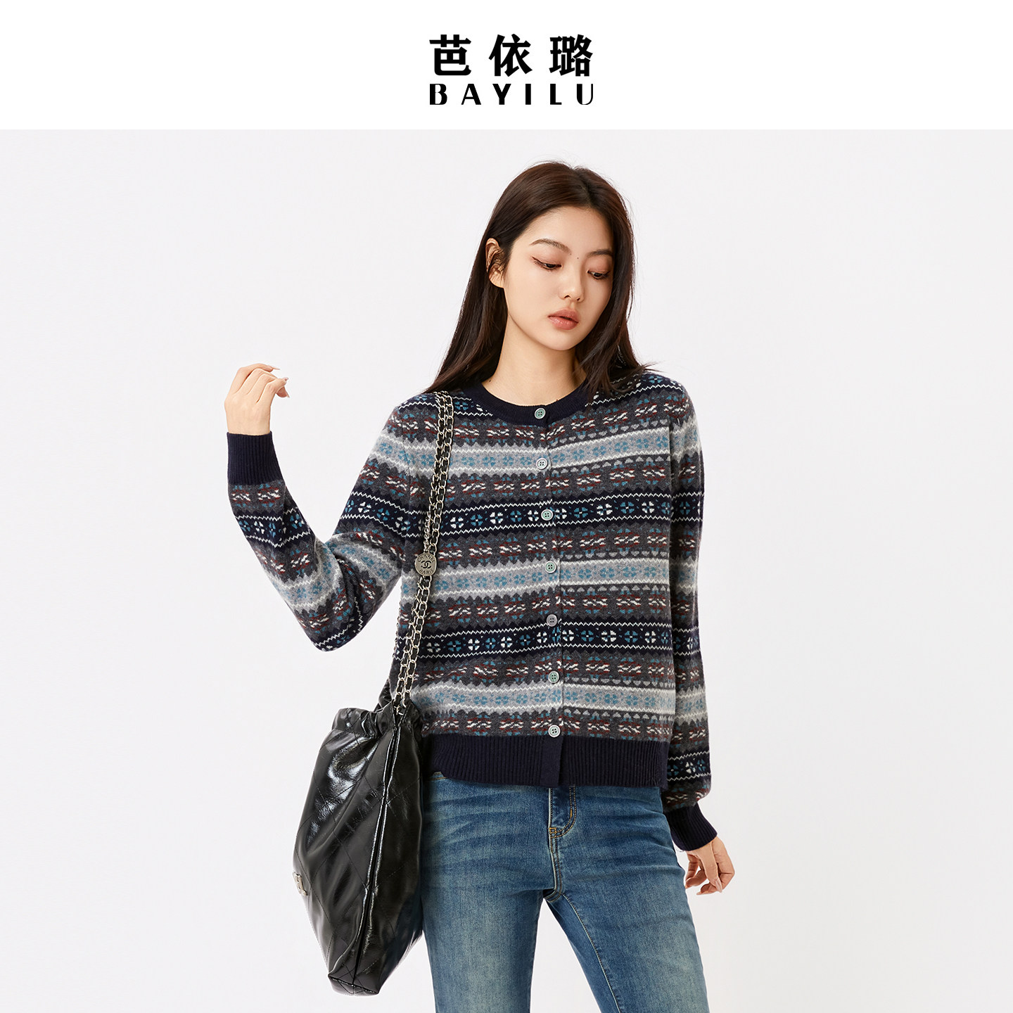 芭依璐2026春季新款毛衣针织衫女复古百搭休闲开衫长袖毛衣外套女