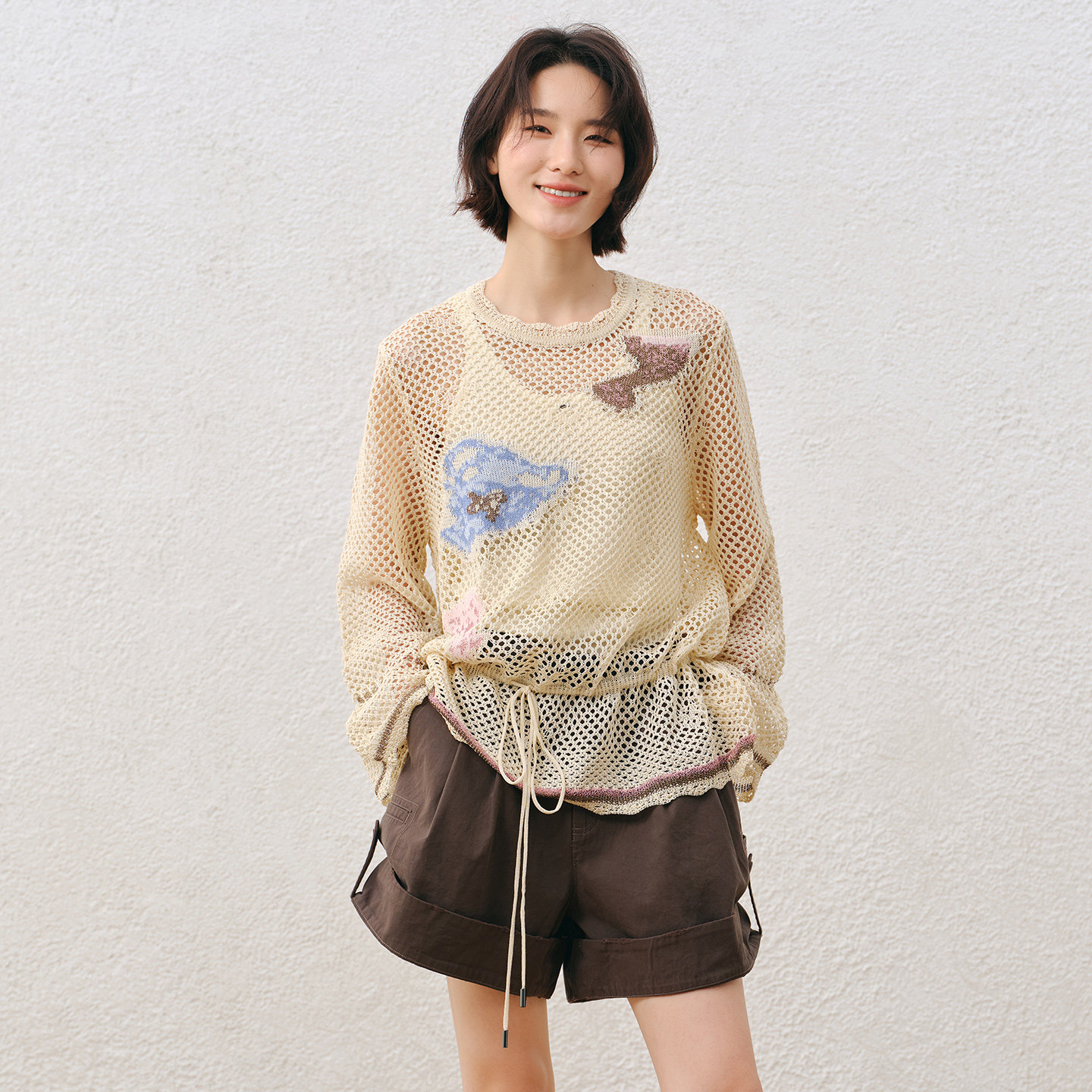 芭依璐针织衫女款2026新款秋季穿搭宽松显瘦高级感镂空长袖上衣